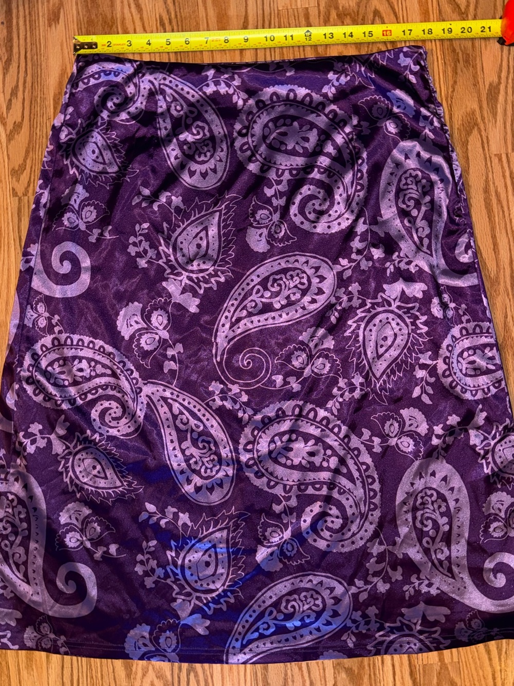 Vintage Purple Paisley Satin A-Line Skirt - Midi Length